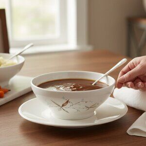 Retro VTG MCM Syracuse Finesse Gravy Boat with Underplate Chic White Florals